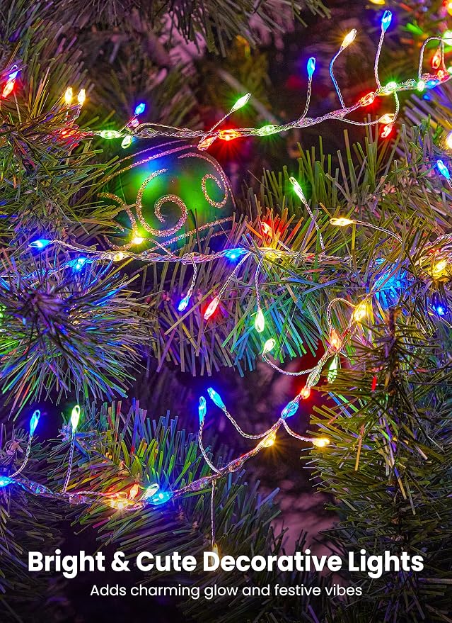 Flowing Fairy Lights Plug in with 14 Modes, 10FT 388LED Twinkle String Lights Indoor, Christmas Tree Lights Indoor Waterproof for Bedroom Christmas Home Room Decor, Multicolor