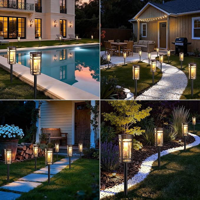 Jyoiat 6 Pack Solar Lights Outdoor, Waterproof Pathway Lights, Warm White | Solar Garden Lights with Auto On/Off for Walkways, Lawns, Paths and Yards; No Wiring Required for Easy Ground Installation