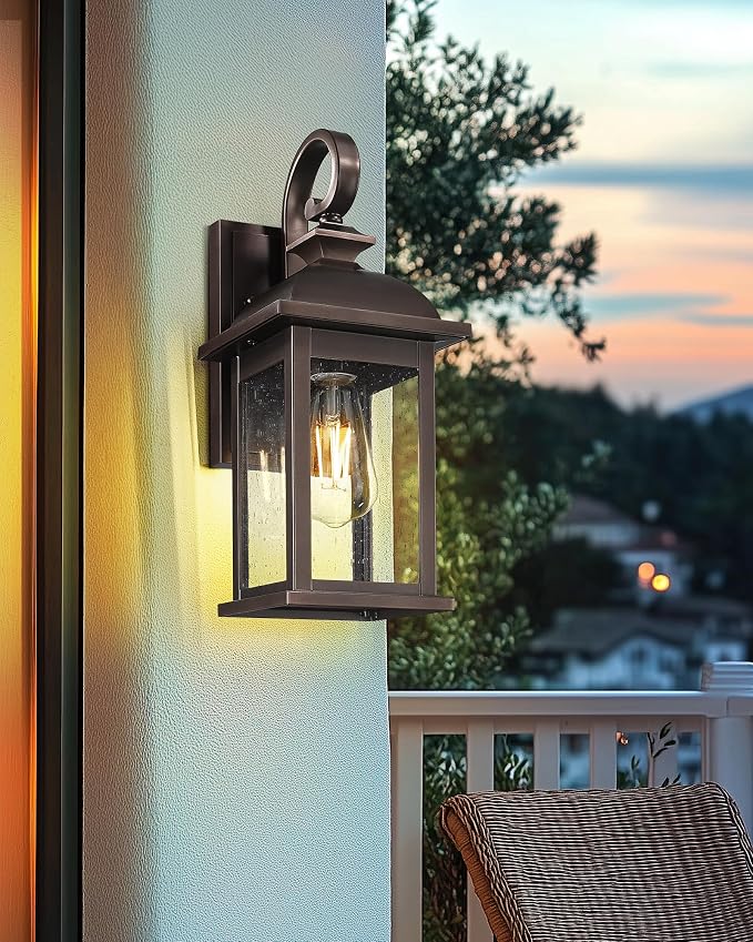 FEMILA Outdoor Wall Lantern Oil Rubbed Bronze, Exterior Wall Light Sconce with Seeded Glass, Front Porch Light Fixture for Outdoor Garage, Patio House, 4FD54B ORB