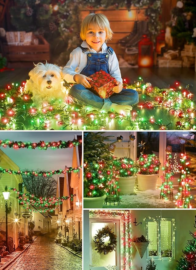 Minetom Solar Christmas Lights Outdoor Waterproof, 2 Pack Total 80FT 200 LED Solar Lights with 8 Modes, Solar Christmas Outdoor Decoration, Solar String Lights for Outside House Tree, Red & Green