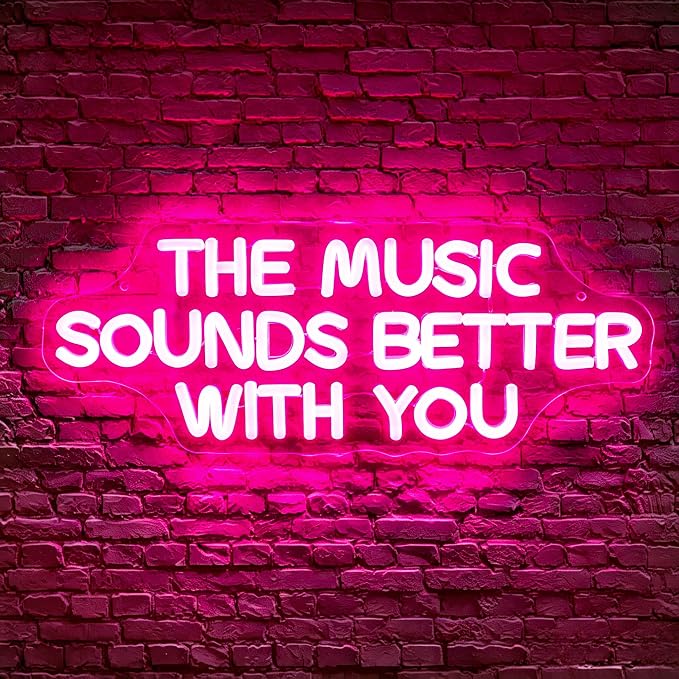 Neon Sign, Music Neon Signs for Wall Decor LED Signs Neon Light | The Music Sounds Better with You Neon Sign for Music Studio, Classroom, Bedroom, Club, Party, Pink Decor, Gift, USB Powered