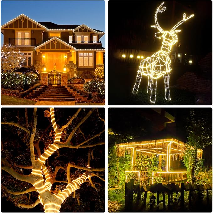 LED Light Rope, 72ft Waterproof Flexible Strip Lights, Indoor/ Outdoor, Connectable 2700K Warm White Landscape Tube Lighting for Bedroom, Home Decor, Garden, Patio, Porch, Yard, Deck, Party Holiday