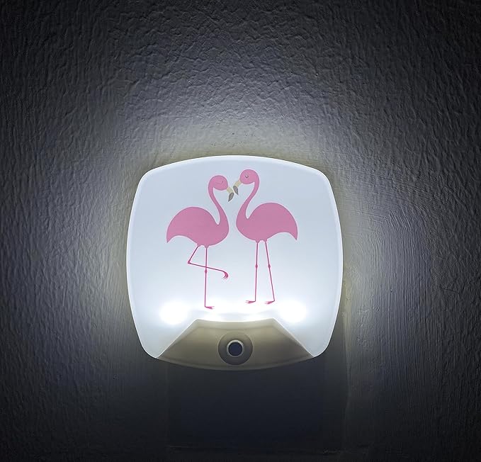 2 Pack - Cartoon Flamingos LED Plug-in Night Light for Kids - Wall Lamp Take Good Care Children Sleep Light Sensor Auto Controlled Nightlights for Baby Nursing