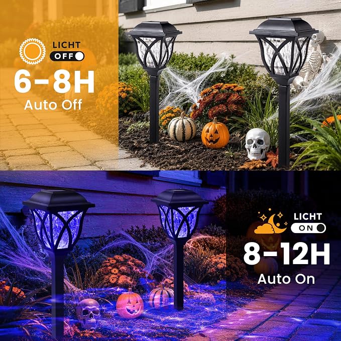 GIGALUMI Solar Halloween Lights Outdoor, LED Solar Pathway Lights 6 Pack | Garden Light Outdoor Decorations, Garden Decor for Yard, Patio, Landscape, Planter, Walkway (Purple)