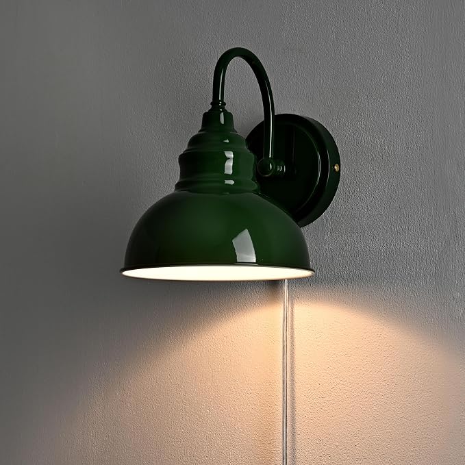 Mini Gooseneck Wall Sconce, 2-Way Mount with Switch, Green | Flexible Gooseneck, Plug-in & Hardwired Dual Installation, On/Off Switch Included, Fits Bedroom, Corridor, Porch