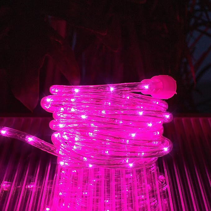 50ft Pink Rope Lights,Connectable for Indoor & Outdoor,110V Transparent Flexible Tube Lights,Waterproof LED Rope Lighting for Outside,Deck,Patio,Pool,Camping,Bedroom Decor,Landscape Lighting