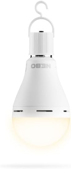 NEBO BLACKOUT BACKUP Emergency Bulb | 850 Lumens,12 Hour Run Time Without Power, LED Rechargeable Light Bulb, Automatic Charging, E26 Screw Base, Includes Power Cap for Handheld Use — 2 Pack