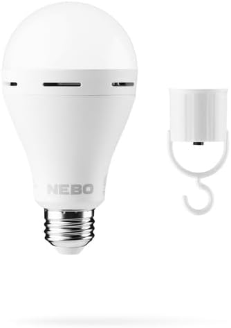 NEBO BLACKOUT BACKUP Emergency Bulb | 850 Lumens,12 Hour Run Time Without Power, LED Rechargeable Light Bulb, Automatic Charging, E26 Screw Base, Includes Power Cap for Handheld Use — 2 Pack