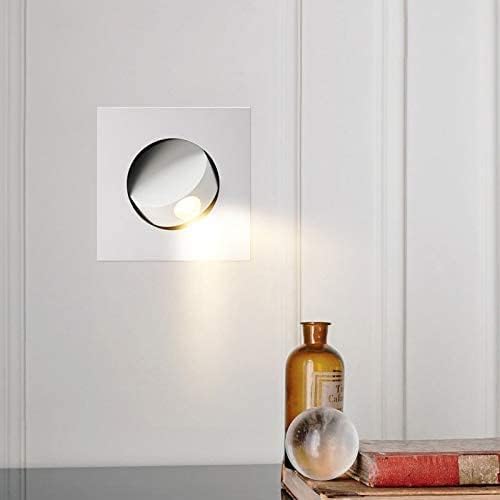 3W LED Wall Recessed Step Stair Lighting Bedside Reading Light Fixture Hidden On/Off Switch Adjustable Warm White-Finish Square