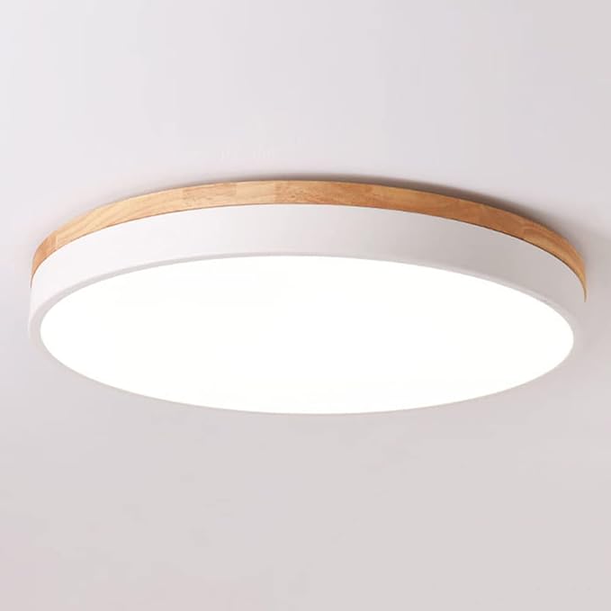 Yiisem Dimmable Wood LED Flush Mount Ceiling Light, White, 15.8 in | 5CCT 2700K-6000K Modern Close to Ceiling Lighting Fixtures, Round Ceiling Lamp for Living Room, Bedroom, Laundry Room