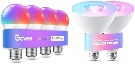 Govee Smart Light Bulbs A19 4 Pack PAR38 Smart Bulbs,1300Lm Outdoor Flood Light Bulb 2 Pack