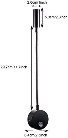 3W Wall Mounted Reading Light Flexible Gooseneck LED Sconce Lamp with Plug & Switch for Bedroom, Office, Workbench, Studio (01 Black Warm)