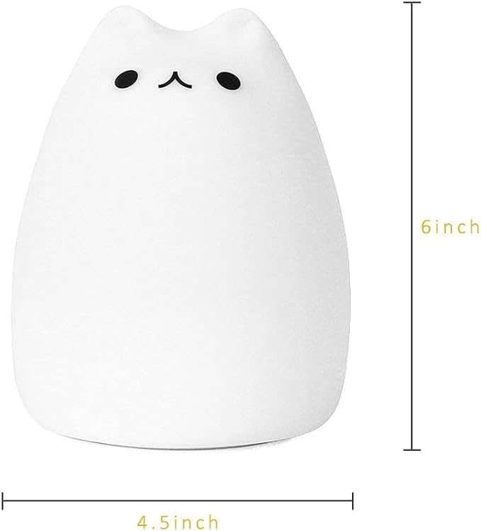 Cat Night Light, USB Rechargeable Silicone Cute Night Light for Kids Baby Children, 7-Color Changing LED Cat Lamp Nursery Nightlights Christmas Gifts for Kids Bedroom (Celebrity Cat)