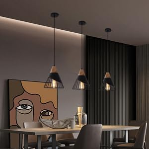 Pendant Lights Kitchen Black 2 Pack,Industrial Modern Lighting Hanging Lamps,Wood Dome Minimalist Industrial Ceiling Hanging Lights for Kitchen Island,Dining Room,Living Room,Bedroom,Hallway