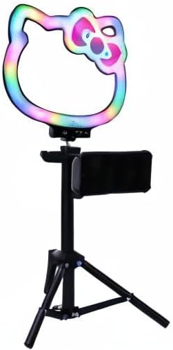 Impressions Vanity Hello Kitty 10 Inch RGB Desk Ring Light with Stand and Phone Holder, LED Selfie Lights with Rainbow Color Modes, Noise Sensor Provide Light Affect to Music Beat Perfect for TikTok