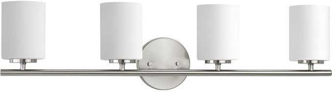 Progress Lighting 4-Light Etched White Glass Modern Bath Vanity Light, Replay Collection, Brushed Nickel (P2160-09)