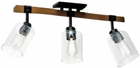 Globe Electric Austin 3-Light Faux Wood Track Lighting with Matte Black Accents and Clear Glass Shades