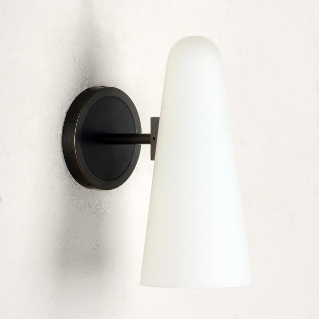 Bianco Wall Sconce, Brass Wall Lighting with White Glass Shade, Bronze Finish