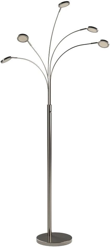 Brightech Orion Arc Floor Lamp for Living Room, Tree Floor Lamp with 5 Adjustable Arms, Multi-Head Standing Lamp with Flexible Rotating LEDs for Bedroom, Dorm - Bright Hanging Lighting - Satin Nickel