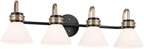 Kichler Farum 4-Light Bathroom Vanity Light, Black | Modern vanity light with opal glass for single or double bathroom mirrors (34" x 9.5"), 55156BK