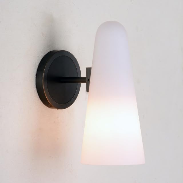 Bianco Wall Sconce, Brass Wall Lighting with White Glass Shade, Bronze Finish