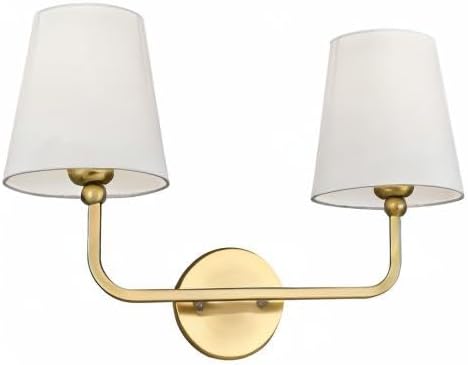 2 Light Bathroom Vanity Light, Brushed Gold Double Wall Sconce with Flared White Fabric Shade, Modern Sconces Wall Lighting for Hallway Bedroom Stairway, VL837-BG | 17" double wall sconce, upward only, E26 base, hardwired, bulbs not included, VL837-BG