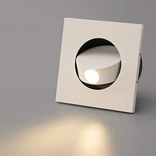 3W LED Wall Recessed Step Stair Lighting Bedside Reading Light Fixture Hidden On/Off Switch Adjustable Warm White-Finish Square