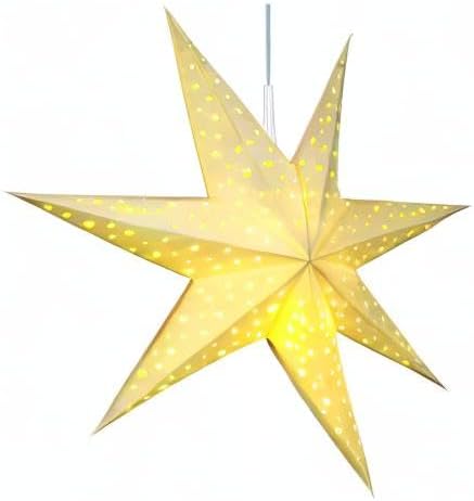Mudder 19.7 Inch Christmas Star Paper Lantern 7 Pointed Christmas Window Lantern with 10 LED Light Strings Hanging Pendant Xmas Tree Ornaments for Holiday Decor Home(Classic,White)