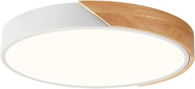 Modern Dimmable Wood Ceiling Light, White Flush Mount Ceiling Light Fixture, 5CCT Minimalist Round Ceiling Lamp for Bedroom Hallway Entryway Laundry Room Dining Room, 15.74"