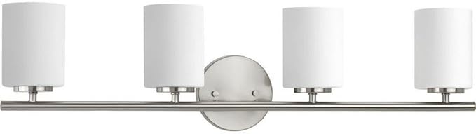 Progress Lighting 4-Light Etched White Glass Modern Bath Vanity Light, Replay Collection, Brushed Nickel (P2160-09)