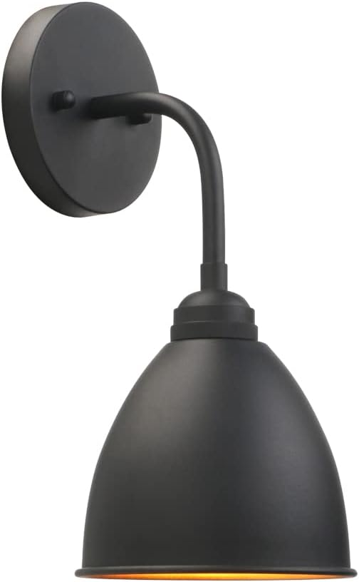 Phansthy Industrial Wall Sconce Matte Black Barn Farmhouse Wall Light Fixture with Metal Lampshade (gooseneck)
