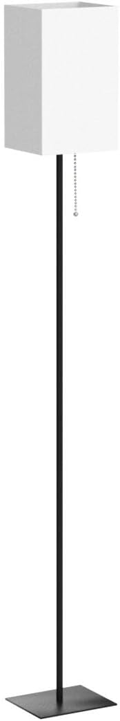 Modern Floor Lamp for Living Room, Tall Black Floor Lamp with Square Linen Shade, Pull Chain Switch and Stable Metal Base, Standing Lamp for Bedroom, Reading Nook and Office, Bulb Included