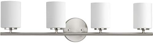 Progress Lighting 4-Light Etched White Glass Modern Bath Vanity Light, Replay Collection, Brushed Nickel (P2160-09)