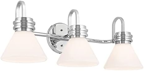 Kichler Farum 3-Light Bathroom Vanity Light, Chrome | Modern vanity light with opal glass for single or double bathroom mirrors (26" x 9.5" x 9.5"), 55155CH