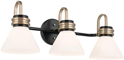Kichler Farum 3-Light Bathroom Vanity Light, Black | Modern vanity light with opal glass and champagne bronze accents (26" x 9.5"), 55155BK