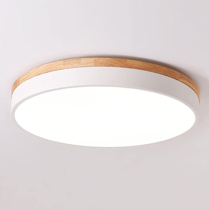 Yiisem Dimmable Wood LED Flush Mount Ceiling Light, White, 11.8 in | 5CCT 2700K-6000K Modern Close to Ceiling Lighting Fixtures, Round Ceiling Lamp for Bedroom, Kitchen, Hallway, Laundry Room