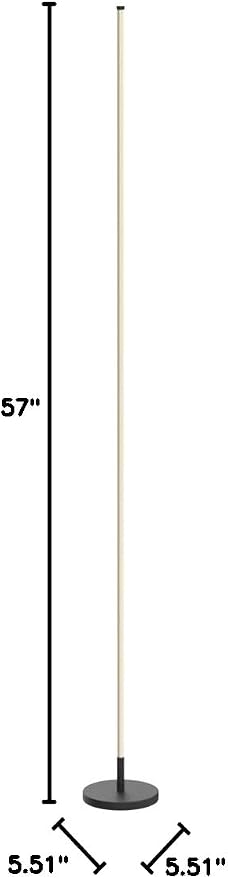 Minimalist Corner Floor Lamp - 2700K-6500K Dimmable LED Light | Modern Standing Mood Lamp with Remote Control for Living Room, Bedroom - 57" - 12W - Black - 1Pack