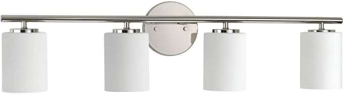 Progress Lighting 4-Light Etched White Glass Modern Bath Vanity Light, Replay Collection, Brushed Nickel (P2160-09)