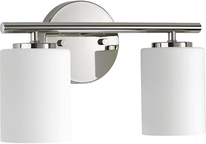 Progress Lighting 2-Light Bathroom Vanity Light, Modern Bath Lighting Fixture with Etched White Glass Shades for Over the Mirror, Reversible Mounting, Replay Collection, Textured Black