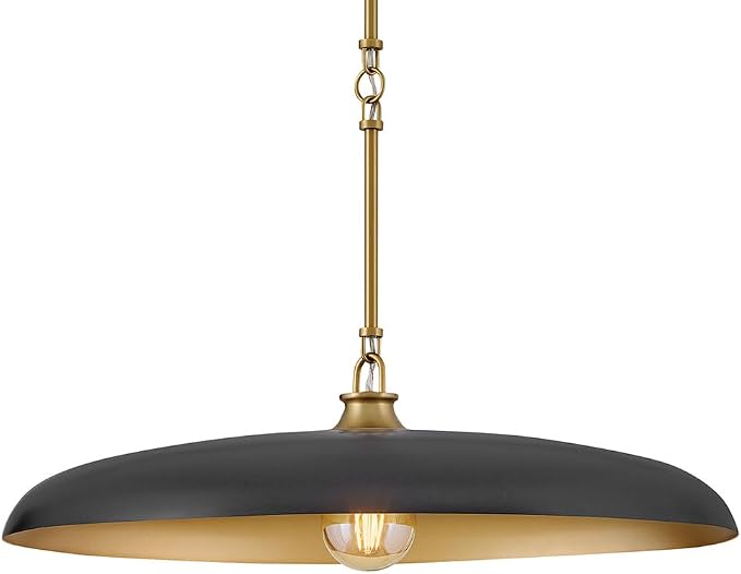 Hinkley Sadie 24" Large Dome Chandelier, Black with Lacquered Brass | Two Tone Saucer Pendant, Includes (5) 7" Downrods, Needs a Med. LED Bulb, Adjustable Height, Dining Room, Kitchen