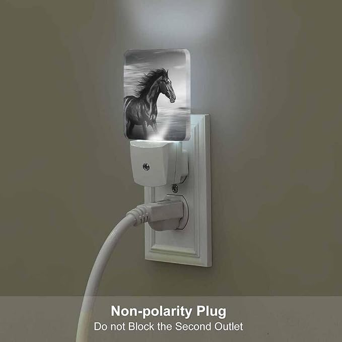 Black Horse Night Light Animal Running Horse on Desert Plug into Wall with Dusk to Dawn Light Sensors 0.5W Warm Nightlights for Bedroom Bathroom Hallway
