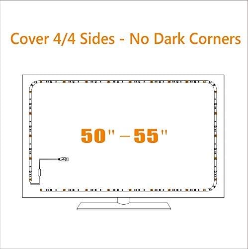 USB Powered RGB LED Strip Lights for 50 55 Inches TV Backlights Kit | Behind TV Vibrant Color Led Lighting Reduces Eye Strain Cover All 4 Sides RF Remote Game Room Movie Theater Man Cave Decor