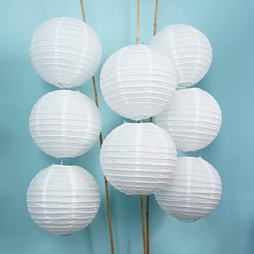12Pcs 10 Inch White Paper Lanterns Decorative Chinese, Japanese Hanging Round Paper Lanterns Lamp for Birthday, Wedding, Christmas, Bridal, Home Decor, Party Decoration