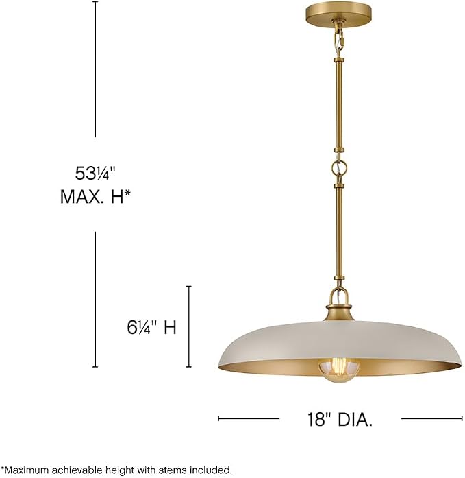 Hinkley Sadie 18" Medium Dome Pendant, Light Taupe with Lacquered Brass | Two Tone Saucer Chandelier, Includes (5) 7" Downrods, Needs a Med. LED Bulb, Adjustable Height, Dining Room, Kitchen