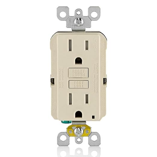 Leviton GFCI Outlet, 15 Amp, Self Test, Tamper-Resistant with LED Indicator Light, Protection from Electric Shock and Electrocution, GFTR1-T, Light Almond