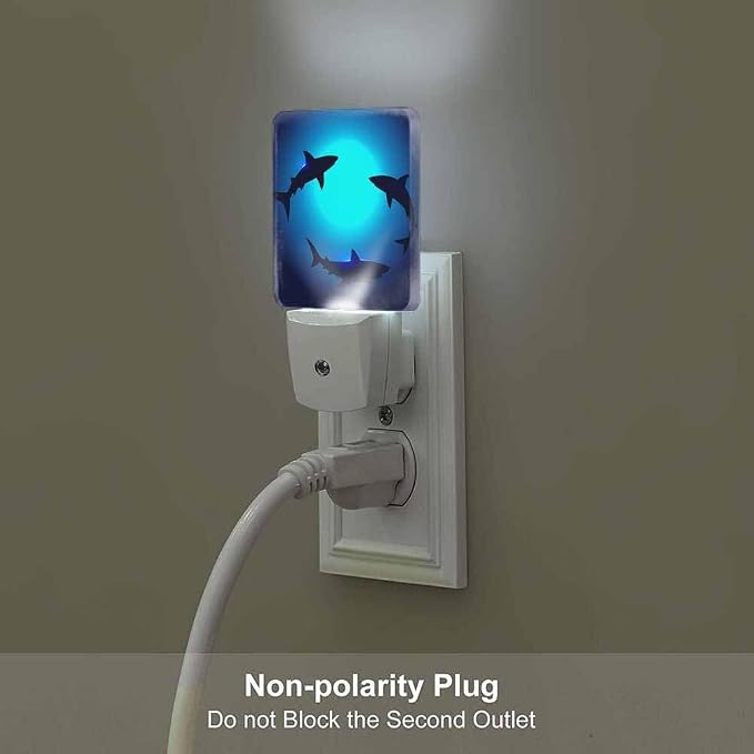 Sharks Night Lights Plug into Wall Three Sharks in The Deep Blue Ocean Night Light with Dusk to Dawn Sensor for Home Bedroom Bathroom Living Room 0.5W Sleep-Friendly