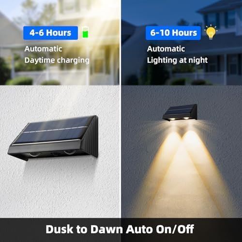 Solar Wall Lights Outdoor 3000K Warm White Downlights Waterproof LED Dusk to Dawn Solar Lights for House Number, Patio, Porch, Address Sign(1Pack, Downlight)