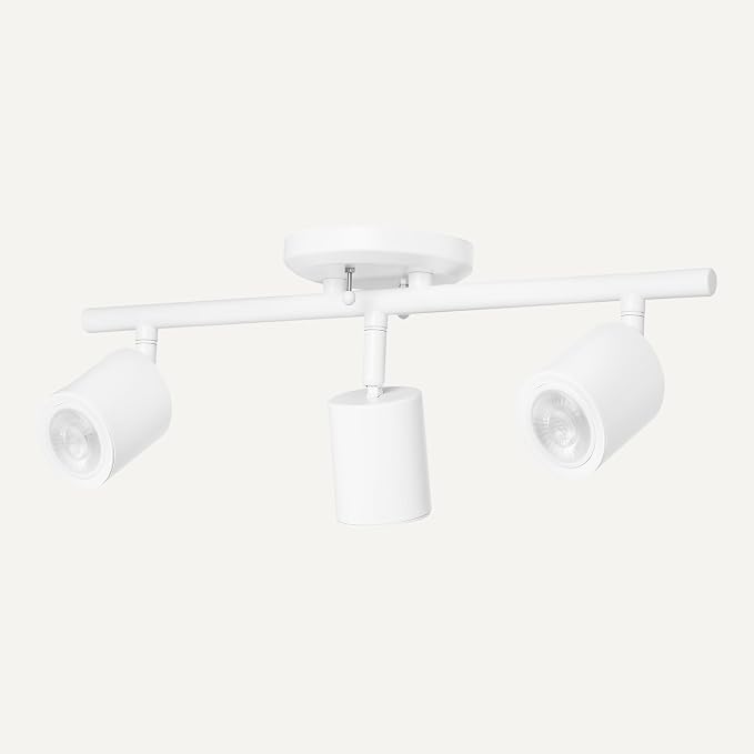 Amazon Basics 3-Light Track Lighting Kit, Dimmable, GU10 MR16 LED Bulbs Included, 500 Lumens, Soft White, Adjustable Heads, 19.9L x 5.1W x 6.65H in, White