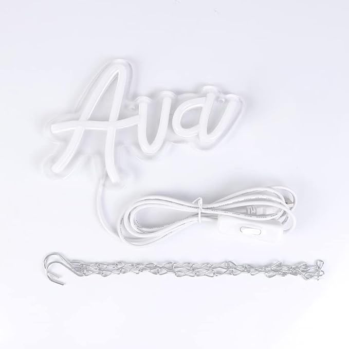 WonderfulLife Ava Name Neon Sign for Room Decor,Non customized, Personalized Led Sign for Birthday Party Decoration,Pink Light Up Wall Decor.