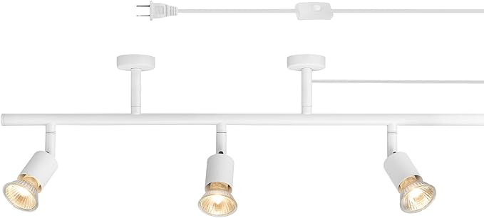 Globe Electric Plug-in Track Lighting, 3-Light Adjustable Track Bar, Matte White 22-Inch Fixture with 15-Foot Cord, Modern Ceiling Light for Apartments & Rentals